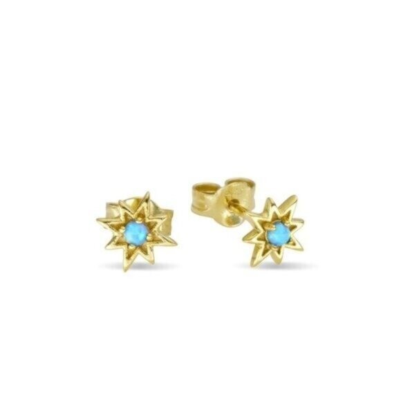 Opal Star Studs Blue opal Starburst Earrings North Star Studs Tiny Gold Studs - Picture 7 of 13